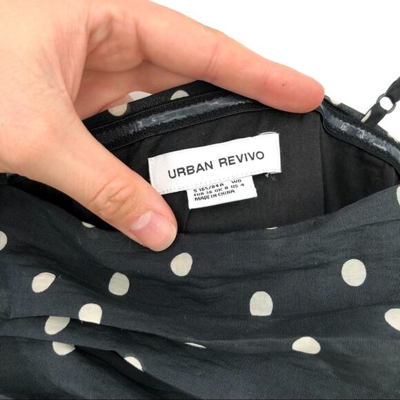 URBAN REVIVO Polka Dot Midi Dress Black White 4 - Picture 3 of 10